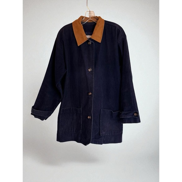 Karen Scott Jackets & Blazers - Vintage Karen Scott Cordoroy Chore Coat Navy W/Brown Collar Size Large Cotton